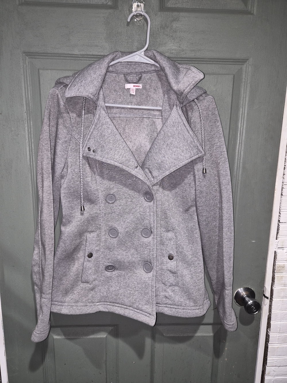 BONGO Gray Double-Breasted Hooded Pea Coat